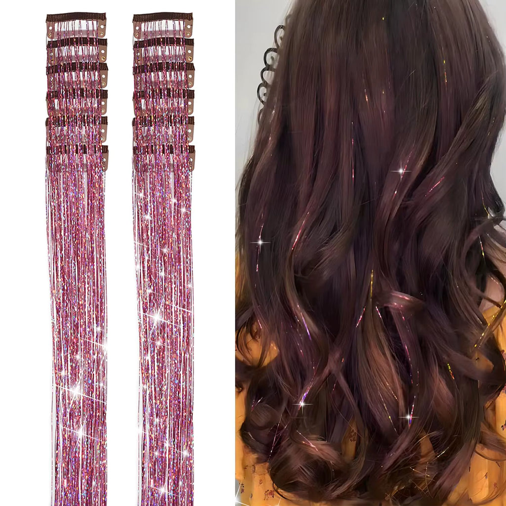 6Pcs Hair Tinsel Clip in 23.6Inch Glitter Synthetic Tinsel Hair Clip in Hair Tinsel Kit Heat Resistant Shiny Sparkle Fairy Hair
